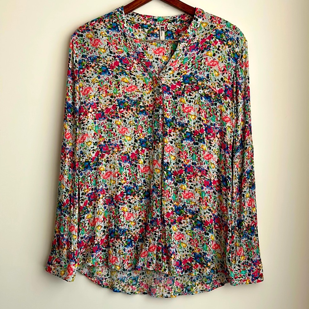 Kut From The Cloth Abstract Floral Long Sleeved Button Up Shirt